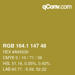 カラーコード: RGB 164.1 147 48 | qconv.com
