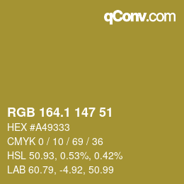 カラーコード: RGB 164.1 147 51 | qconv.com
