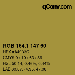 カラーコード: RGB 164.1 147 60 | qconv.com