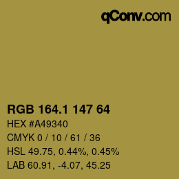 カラーコード: RGB 164.1 147 64 | qconv.com