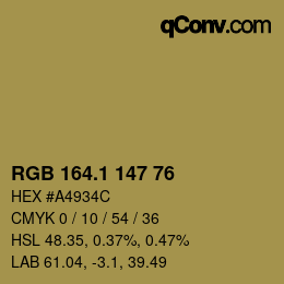 カラーコード: RGB 164.1 147 76 | qconv.com