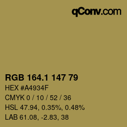 カラーコード: RGB 164.1 147 79 | qconv.com