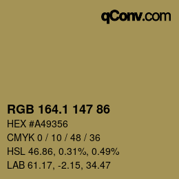 カラーコード: RGB 164.1 147 86 | qconv.com
