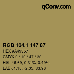 カラーコード: RGB 164.1 147 87 | qconv.com