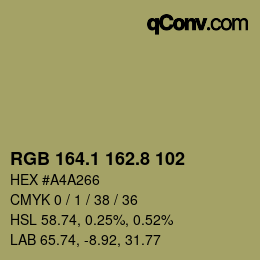カラーコード: RGB 164.1 162.8 102 | qconv.com