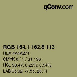 カラーコード: RGB 164.1 162.8 113 | qconv.com