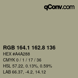 カラーコード: RGB 164.1 162.8 136 | qconv.com