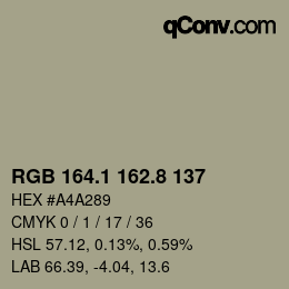 Color code: RGB 164.1 162.8 137 | qconv.com