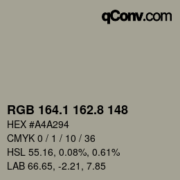 カラーコード: RGB 164.1 162.8 148 | qconv.com