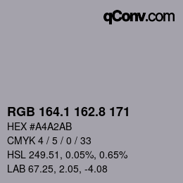 Código de color: RGB 164.1 162.8 171 | qconv.com