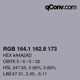 Code couleur: RGB 164.1 162.8 173 | qconv.com