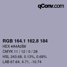 Code couleur: RGB 164.1 162.8 184 | qconv.com