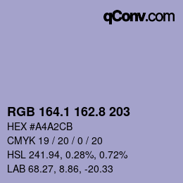 Code couleur: RGB 164.1 162.8 203 | qconv.com