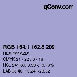 カラーコード: RGB 164.1 162.8 209 | qconv.com