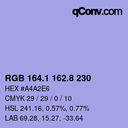 カラーコード: RGB 164.1 162.8 230 | qconv.com