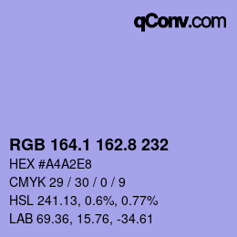 カラーコード: RGB 164.1 162.8 232 | qconv.com