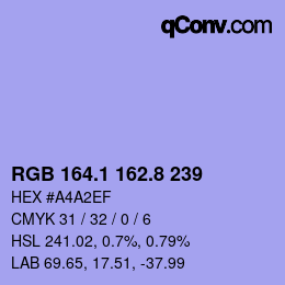 カラーコード: RGB 164.1 162.8 239 | qconv.com