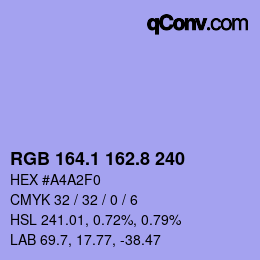 カラーコード: RGB 164.1 162.8 240 | qconv.com