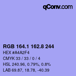 カラーコード: RGB 164.1 162.8 244 | qconv.com