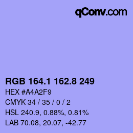 カラーコード: RGB 164.1 162.8 249 | qconv.com