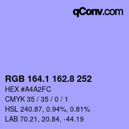 カラーコード: RGB 164.1 162.8 252 | qconv.com