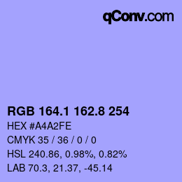 カラーコード: RGB 164.1 162.8 254 | qconv.com