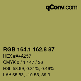 カラーコード: RGB 164.1 162.8 87 | qconv.com