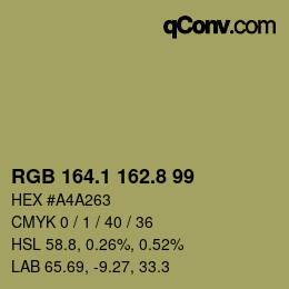Color code: RGB 164.1 162.8 99 | qconv.com