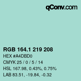 カラーコード: RGB 164.1 219 208 | qconv.com