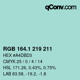 Código de color: RGB 164.1 219 211 | qconv.com