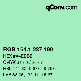 カラーコード: RGB 164.1 237 190 | qconv.com