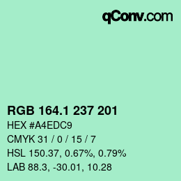 Color code: RGB 164.1 237 201 | qconv.com