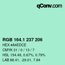 Color code: RGB 164.1 237 206 | qconv.com