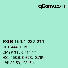 カラーコード: RGB 164.1 237 211 | qconv.com