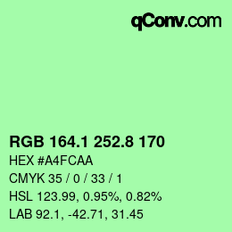 カラーコード: RGB 164.1 252.8 170 | qconv.com