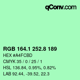 カラーコード: RGB 164.1 252.8 189 | qconv.com