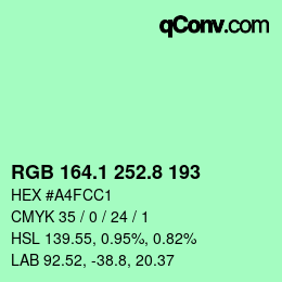 カラーコード: RGB 164.1 252.8 193 | qconv.com
