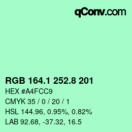 カラーコード: RGB 164.1 252.8 201 | qconv.com