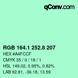 カラーコード: RGB 164.1 252.8 207 | qconv.com