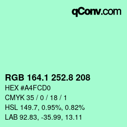カラーコード: RGB 164.1 252.8 208 | qconv.com