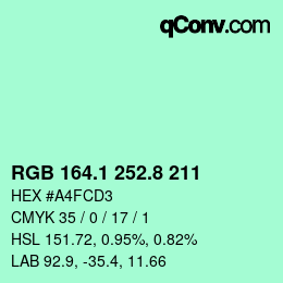 カラーコード: RGB 164.1 252.8 211 | qconv.com