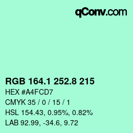 Farbcode: RGB 164.1 252.8 215 | qconv.com