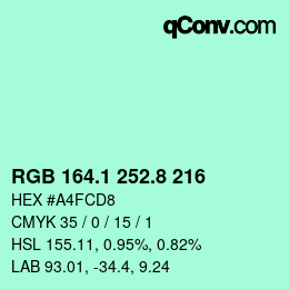 カラーコード: RGB 164.1 252.8 216 | qconv.com