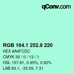 Color code: RGB 164.1 252.8 220 | qconv.com