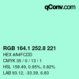カラーコード: RGB 164.1 252.8 221 | qconv.com