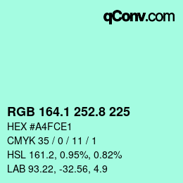 Color code: RGB 164.1 252.8 225 | qconv.com