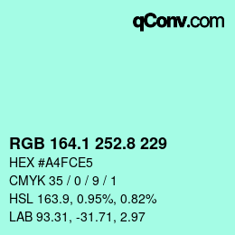 カラーコード: RGB 164.1 252.8 229 | qconv.com