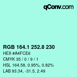 Farbcode: RGB 164.1 252.8 230 | qconv.com