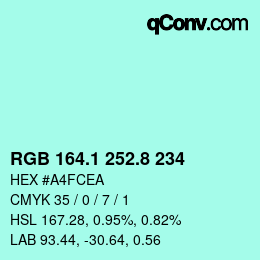 Color code: RGB 164.1 252.8 234 | qconv.com