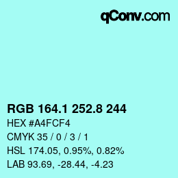 Color code: RGB 164.1 252.8 244 | qconv.com